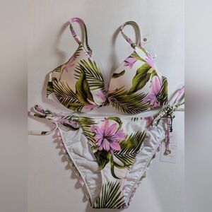 Shade & Shore Floral Bikini Set Top 34 C And  Mid-rise Brief Bottom S 4-6 New